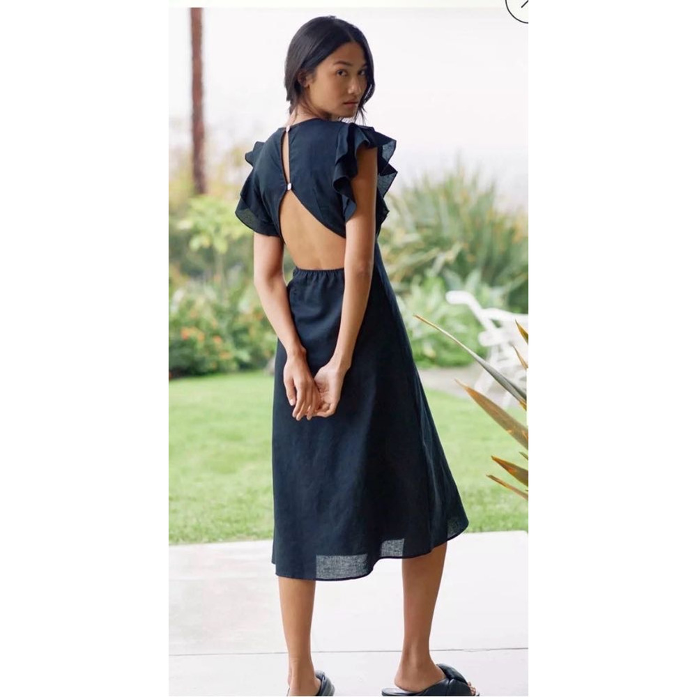Anthropologie Charlie Holiday Ruffled Cover-Up Midi Dress Sz 6 Linen Resort - Picture 2 of 16